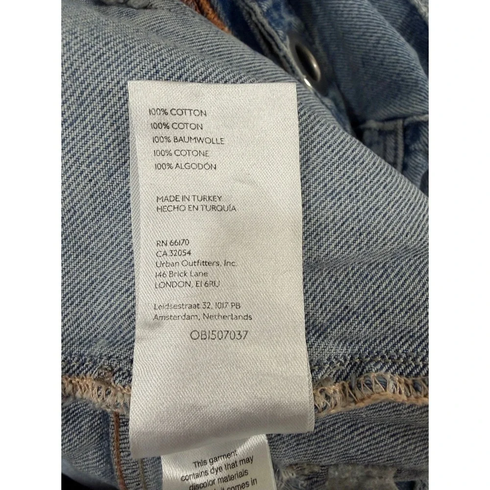 We The Free Moxie Low Rise Barrel Jeans‎ Light Wash 25(30) Blue Patchwork  EUC